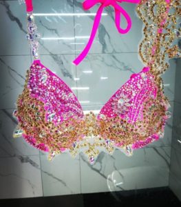 PINK AND GOLD COUTURE WBFF PURE ELITE COMPETITION STAGE BIKINI