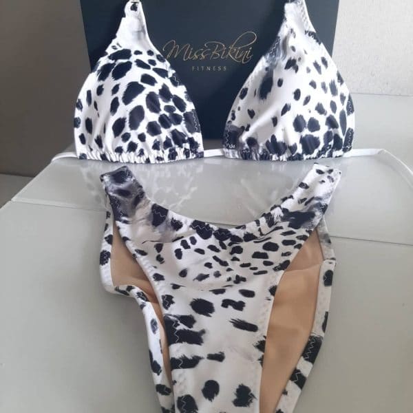 black and white leopard print bikini - competition stage posing bikinis
