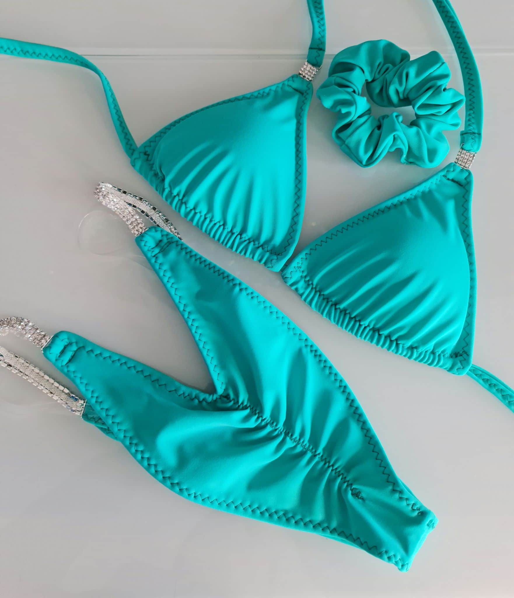 Tiffany Blue Posing Suit with connectors on bottoms - Miss Bikini Fitness