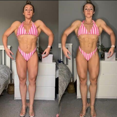 White And Pink Stripes Posing Suit