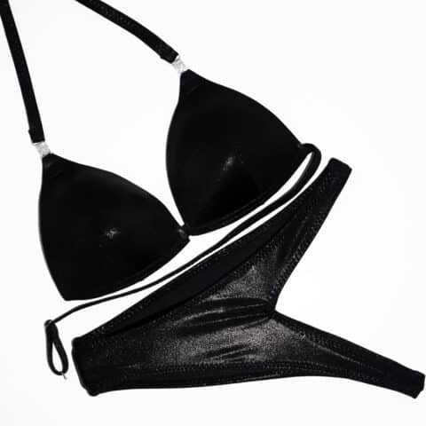 Black Leather Look Moulded Posing Suit